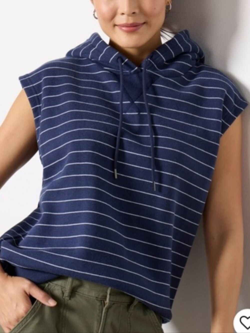Z Supply Oversized Muscle Hoodie In Navy And White Stripe Size Small
